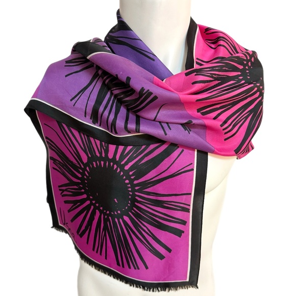Vera Neumann Vintage Italian Acetate Scarf 🇮🇹 – Pink & Purple Floral Burst - Picture 1 of 9